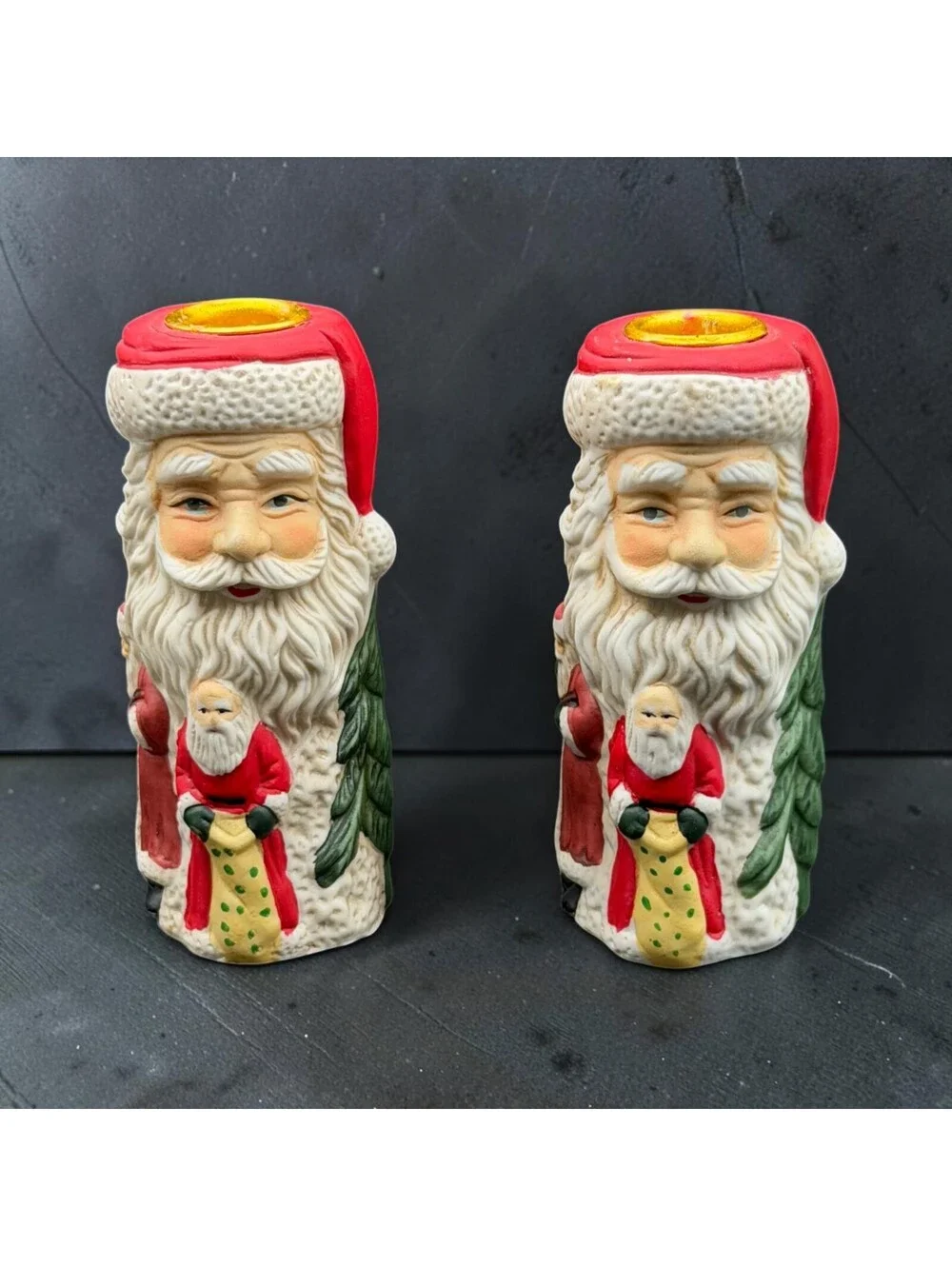 Vintage Ceramic Santa Candle Holders Set of 2 Christmas Holiday Decor